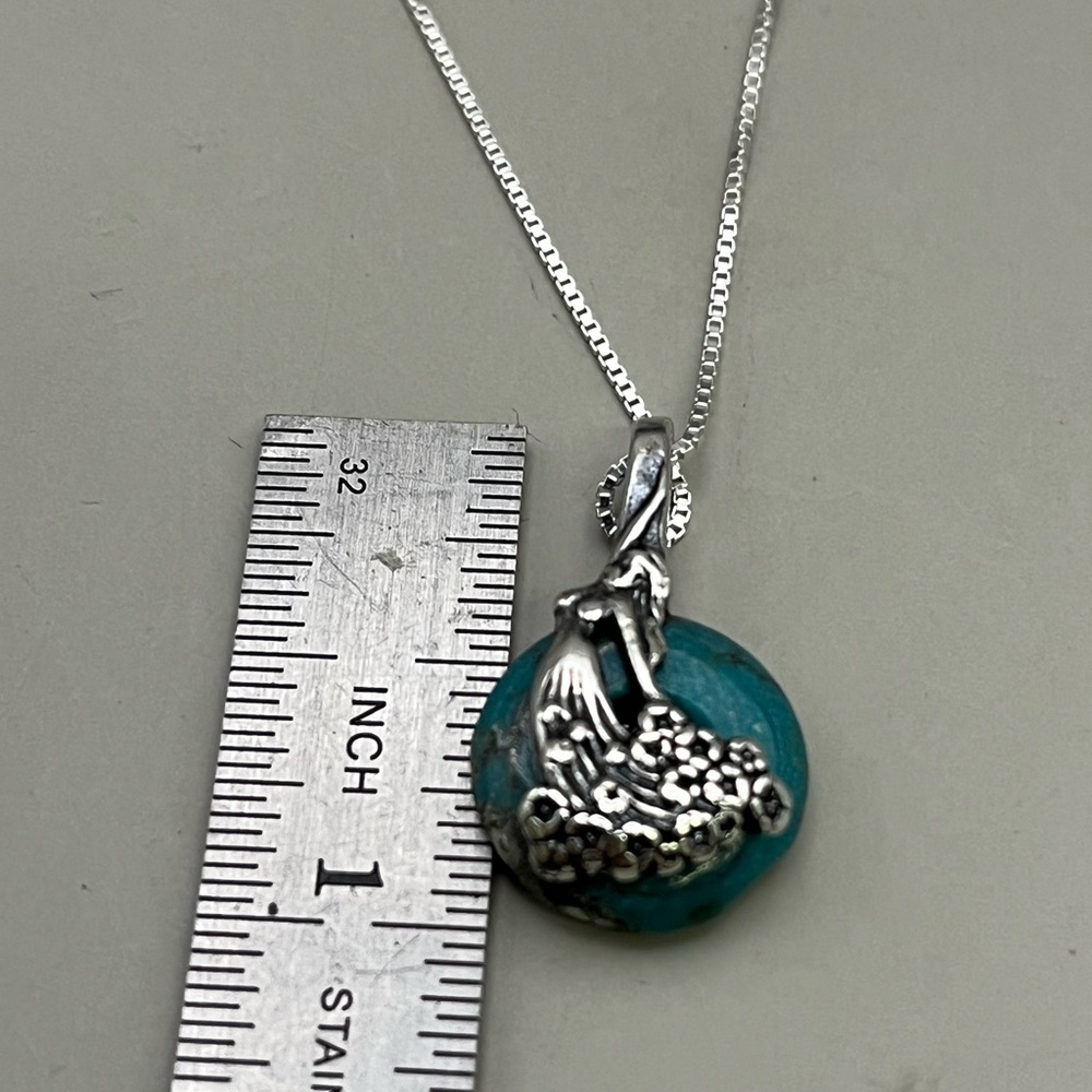 Turquoise and Sterling Silver Necklace with Delicate Chain - Picture 3 of 4